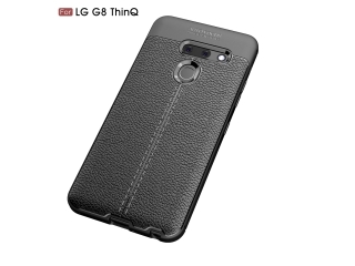 LG G8 ThinQ Leder Design Gummi Hülle TPU Cover schwarz