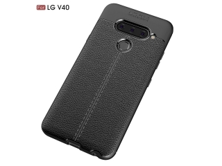 LG V40 ThinQ Leder Design Gummi Hülle TPU Cover schwarz