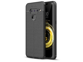 LG V50 ThinQ 5G Leder Design Gummi Hülle TPU Cover schwarz