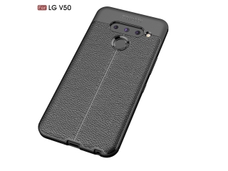 LG V50 ThinQ 5G Leder Design Gummi Hülle TPU Cover schwarz