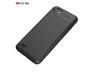 LG Q6 Leder Design Gummi Hülle TPU Cover schwarz