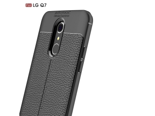 LG Q7+ Leder Design Gummi Hülle TPU Cover schwarz