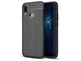 Huawei P20 Lite Leder Design Gummi Hülle TPU Cover schwarz