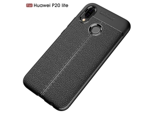 Huawei P20 Lite Leder Design Gummi Hülle TPU Cover schwarz