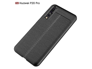 Huawei P20 Pro Leder Design Gummi Hülle TPU Cover schwarz