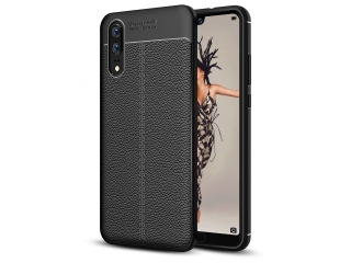 Huawei P20 Leder Design Gummi Hülle TPU Cover schwarz