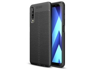 Samsung Galaxy A7 2018 Leder Design Gummi Hülle TPU Cover schwarz