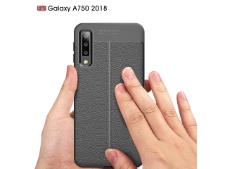 Samsung Galaxy A7 2018 Leder Design Gummi Hülle TPU Cover schwarz