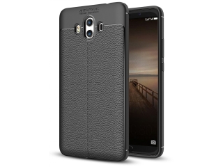 Huawei Mate 10 Leder Design Gummi Hülle TPU Cover schwarz