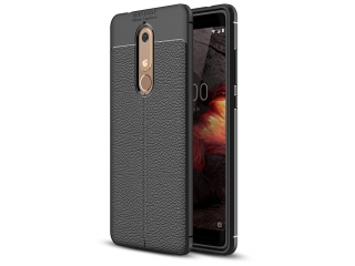 Nokia 5.1 Leder Design Gummi Hülle TPU Cover schwarz