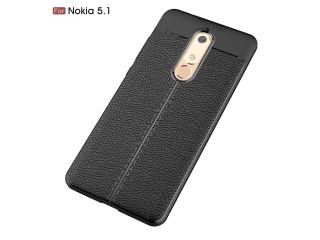 Nokia 5.1 Leder Design Gummi Hülle TPU Cover schwarz