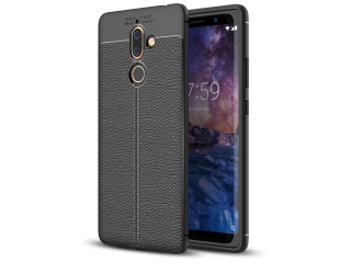 Nokia 7 Plus Leder Design Gummi Hülle TPU Cover schwarz