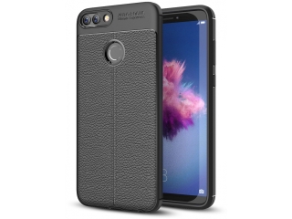 Huawei P Smart Leder Design Gummi Hülle TPU Cover schwarz