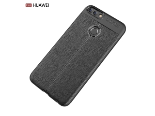 Huawei P Smart Leder Design Gummi Hülle TPU Cover schwarz