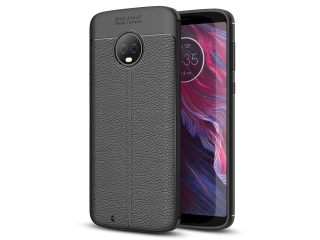 Motorola Moto G6 Leder Design Gummi Hülle TPU Cover schwarz