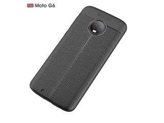 Motorola Moto G6 Leder Design Gummi Hülle TPU Cover schwarz