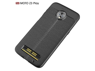 Motorola Moto Z3 Play Leder Design Gummi Hülle TPU Cover schwarz