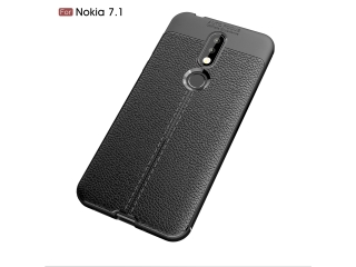 Nokia 7.1 Leder Design Gummi Hülle TPU Cover schwarz