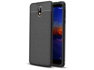 Nokia 3.1 Leder Design Gummi Hülle TPU Cover schwarz