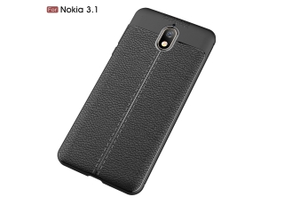 Nokia 3.1 Leder Design Gummi Hülle TPU Cover schwarz