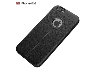 Apple iPhone 6/6S Leder Design Gummi Hülle TPU Cover schwarz