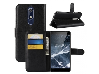 Nokia 5.1 Lederhülle Portemonnaie Karten Etui schwarz