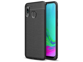 Samsung Galaxy A40 Leder Design Gummi Hülle TPU Cover schwarz