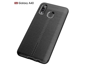 Samsung Galaxy A40 Leder Design Gummi Hülle TPU Cover schwarz