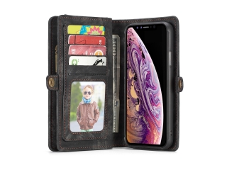 CaseMe iPhone Xr Echtleder Portemonnaie Karten Hülle Etui Case schwarz