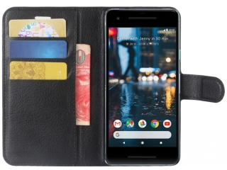 Google Pixel 2 Lederhülle Portemonnaie Karten Etui schwarz