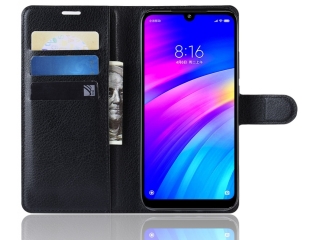 Xiaomi Redmi 7 Lederhülle Portemonnaie Karten Etui schwarz