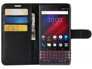 Blackberry Key2 LE Lederhülle Portemonnaie Karten Etui schwarz