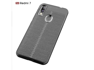 Xiaomi Redmi 7 Leder Design Gummi Hülle TPU Cover schwarz