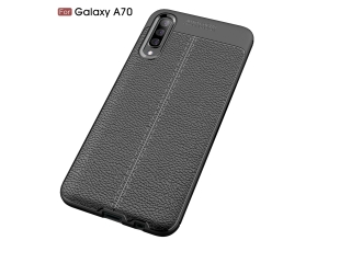 Samsung Galaxy A70 Leder Design Gummi Hülle TPU Cover schwarz