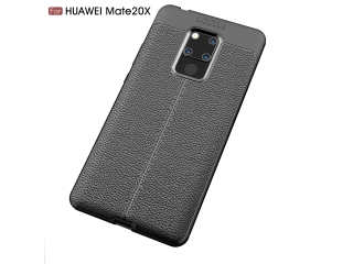 Huawei Mate 20 X Leder Design Gummi Hülle TPU Cover schwarz