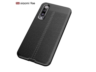 Xiaomi Mi 9 SE Leder Design Gummi Hülle TPU Cover schwarz