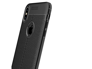 Apple iPhone XS Max Leder Design Gummi Hülle TPU Cover schwarz