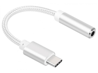 USB-C auf 3.5 mm Kopfhörer Adapter Kabel aus Nylon reissfest silber