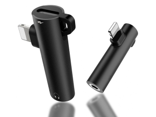 iPhone 3.5mm Kopfhörer Adapter und Akku aufladen mit Lightning schwarz