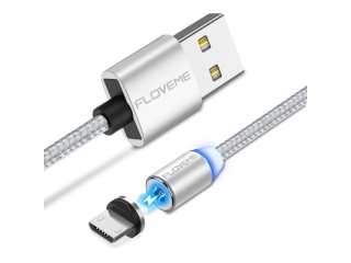 Floveme Insnap Magnetisches Micro USB Ladekabel aus Nylon 1m - silber