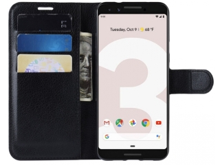 Google Pixel 3a Lederhülle Portemonnaie Karten Etui schwarz