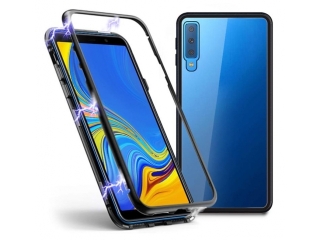 Samsung Galaxy A7 2018 Alu Magnetic Glass Case Panzerglas Vorne & Hinten schwarz
