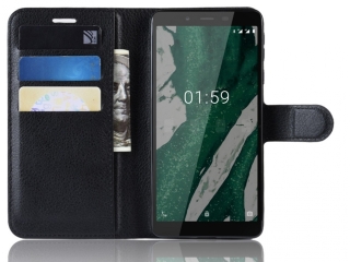Nokia 1 Plus Lederhülle Portemonnaie Karten Etui schwarz