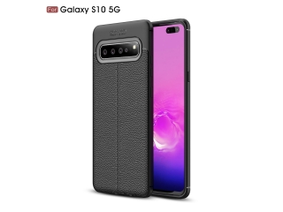 Samsung Galaxy S10 5G Leder Design Gummi Hülle TPU Cover schwarz