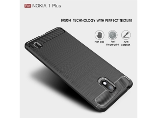 Nokia 1 Plus Carbon Gummi Hülle TPU Case schwarz