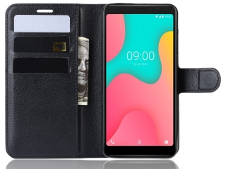 Wiko Y60 Lederhülle Portemonnaie Karten Etui schwarz