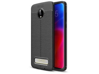 Motorola Moto Z4 Leder Design Gummi Hülle TPU Cover schwarz