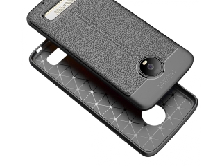 Motorola Moto Z4 Leder Design Gummi Hülle TPU Cover schwarz