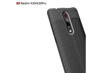 Xiaomi Mi 9T Leder Design Gummi Hülle TPU Cover schwarz