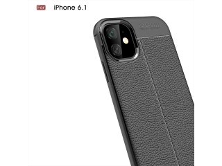 Apple iPhone 11 Leder Design Gummi Hülle TPU Cover schwarz
